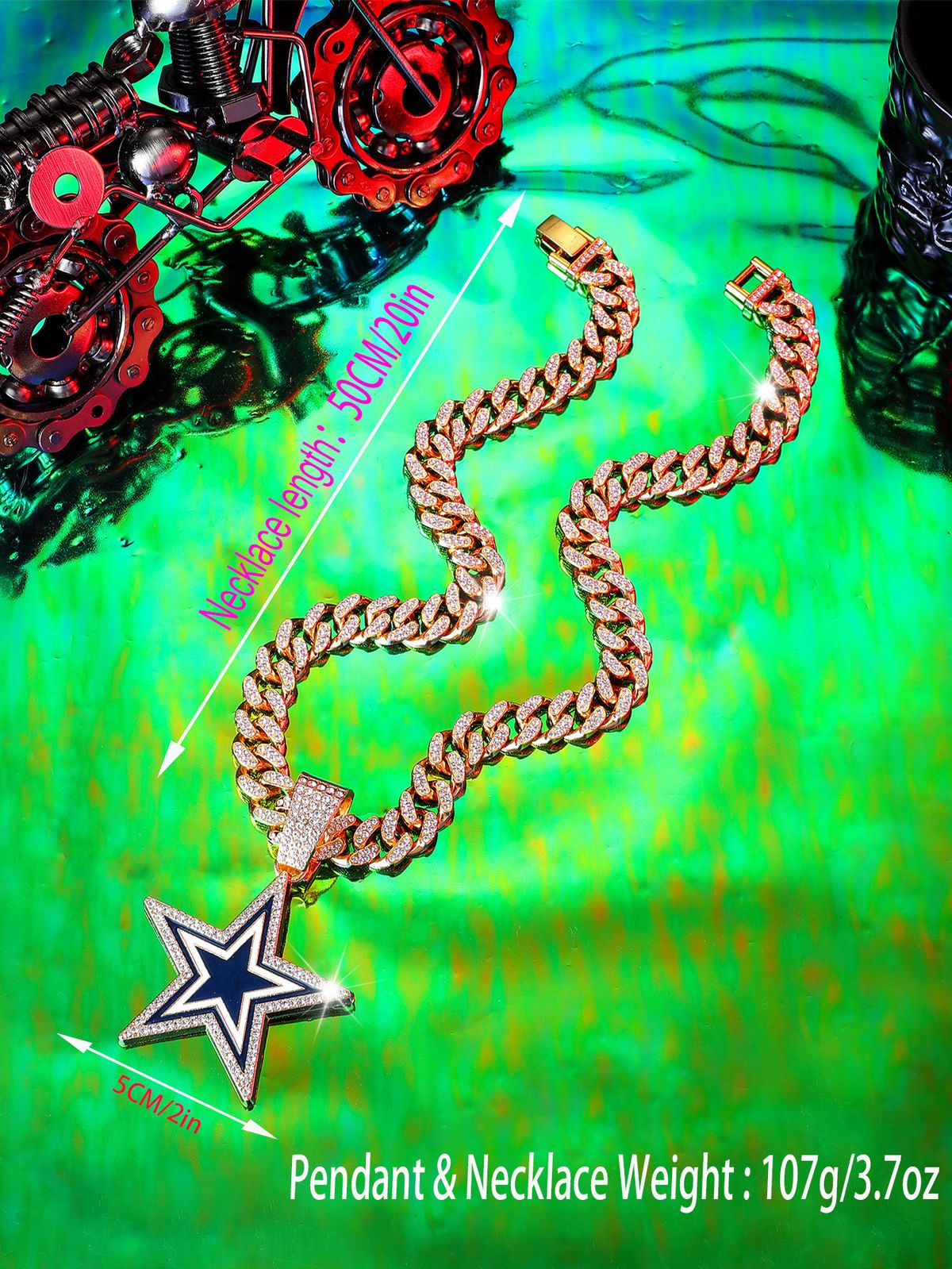 Men Fashion Jewelry Full Diamond Blue Five Pointed Star Necklace Personality Hip Hop Pendant Single Pendant_voghion.com