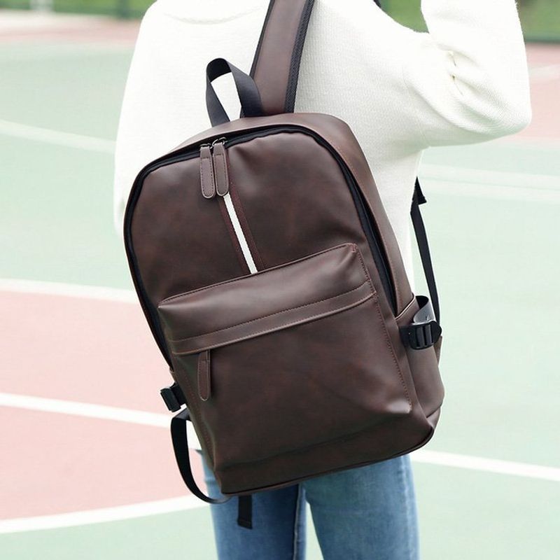 Casual men's travel bag trendy men's bag backpack student high school bag PU leather fashion Korean style backpack_voghion.com