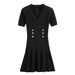 Women's Clothing V Neck Waist Knitted Dress For Women High Grade Zipper Slim Hip Fishtail Skirt_voghion.com