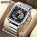 Men's Stylish Business Stainless Steel Band Digital Analog Watch With Multifunction, Waterproof, LED Backlight, Alarm, Stopwatch, And Date Display_voghion.com