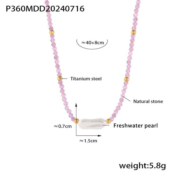 Collana in pietra naturale sfaccettata barocca - Catena con perline multicolor e acciaio al titanio_voghion.com