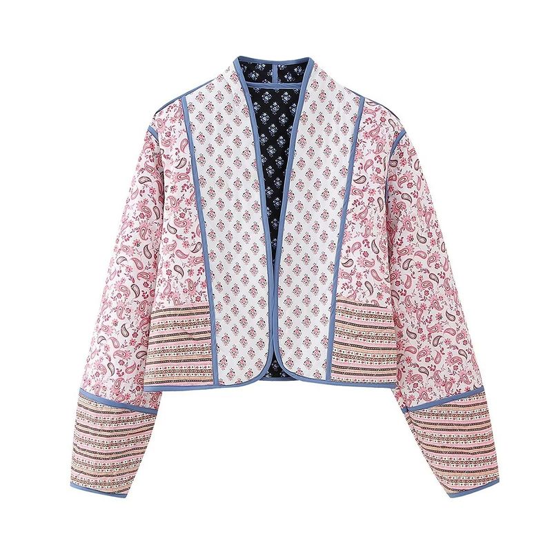 Women's printed double-sided quilted cardigan, color matching small jacket, cotton jacket for women D15733_voghion.com