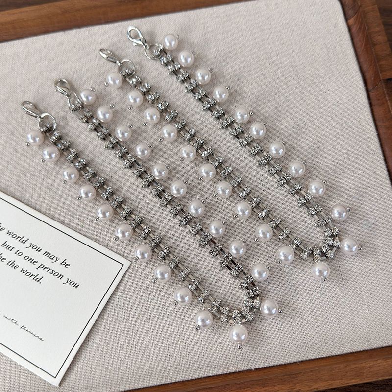 Pearl Rhinestone Tassel Shoe Buckle Heel Chain Accessories Beaded Pendant Decorative Buckle Shoe Accessories For Women_voghion.com