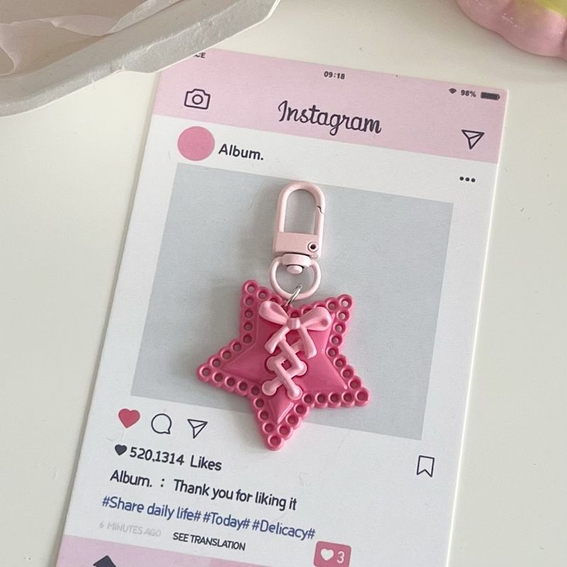 Breloc cu curea schelet în formă de stea pentru fete, pandantiv dulce cu pentagramă, fundă drăguță, accesorii pentru pandantive pentru prietene_voghion.com