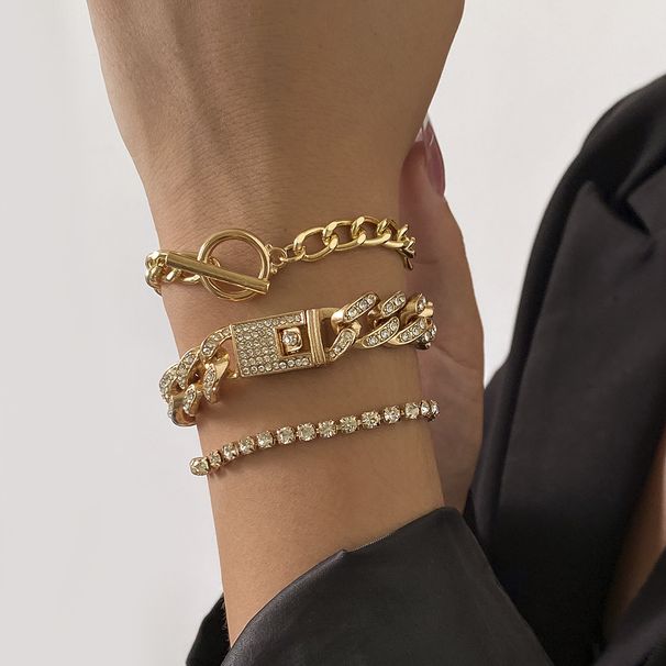 Accessori Hip-Hop Braccialetto Geometrico a Maglia Cubana con Diamanti Eleganti e Semplici Gioielli con Catena Intarsiata_voghion.com