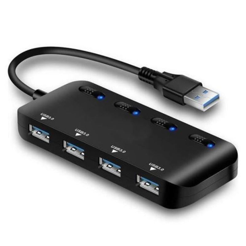 Ultra thin USB 3.0 4-port multi USB hub with independent power switch indicator light_voghion.com