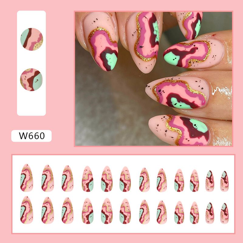 Nails Art & Tools False Nails Colorful Frosted Texture Almond Fashion White Nail 24 Pieces Boxed_voghion.com