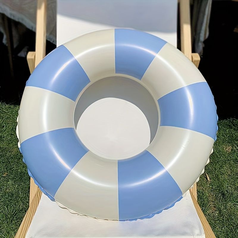 Napihljiv plavalni obroč za otroke, mlajše od 12 let, bazen za plažo iz PVC-ja, kristalno moder in bel, odebeljen plovec z dvojno zračno komoro_voghion.com