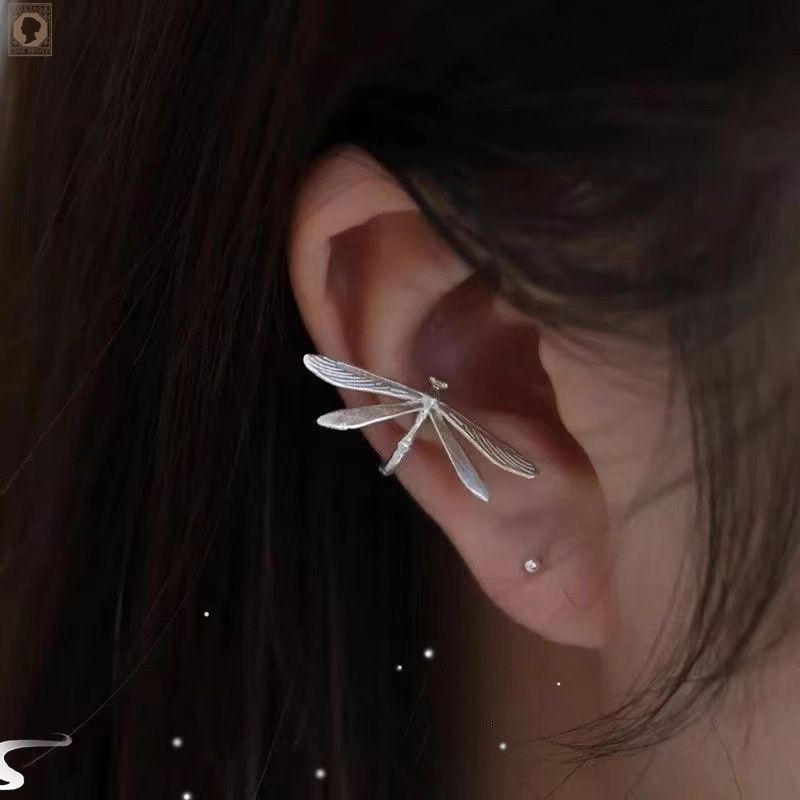 Zilveren kleine libelle bamboe clip-on voor vrouwen Nieuwe Chinese nationale stijl kralen oor manchet zonder piercing oude kostuum_voghion.com