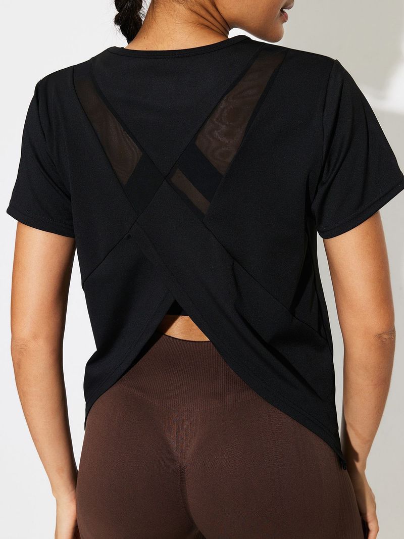 Women's Clothing Sportswear sports yoga fitness home leisure breathable mesh mesh back cross design lulu short sleeve_voghion.com