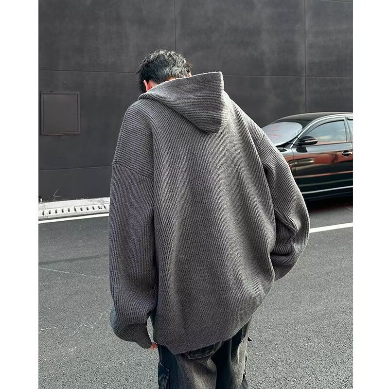 Nuovo maglione cardigan con cappuccio da uomo in autunno e inverno lavorato a maglia, giacca alla moda con cerniera da uomo in stile casual e casual_voghion.com