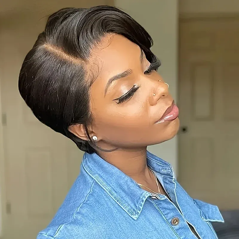 13x4x1 T Delspets Peruk Rak Kort Bob Peruk Remy Äkta Hår Peruker För Kvinnor_voghion.com