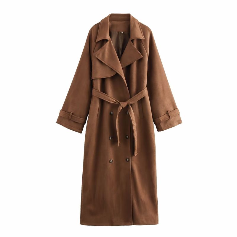 Women's Clothing autumn and winter new style pointy collar retro double breasted with belt loose windbreaker jacket_voghion.com