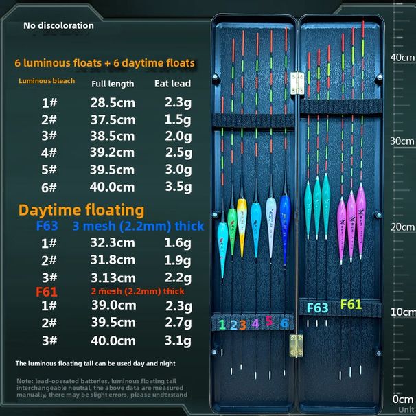 Glow + 6 Full (kleurveranderende beetindicator) complete set met vlotters voor dag en nacht, opvallende combinatie_voghion.com