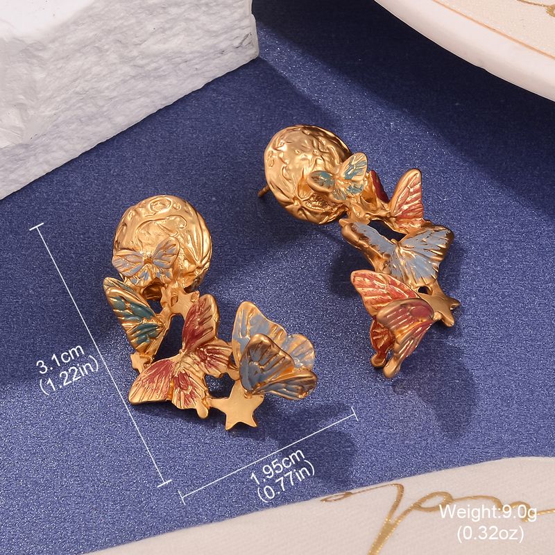 Patek Colorful Oil Drop Earrings Antique Oil Painting New Chinese Flower Earrings Niche Versatile Accessories High End_voghion.com