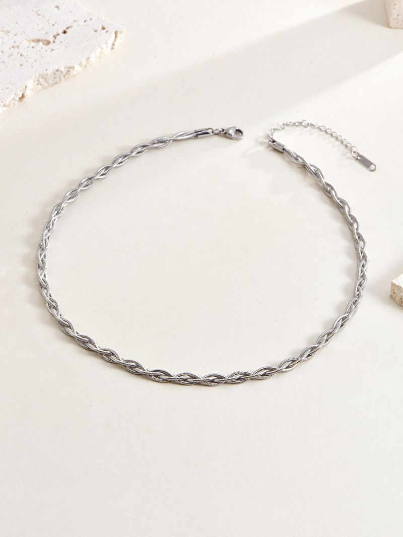 Collier ras du cou polyvalent en acier titane à 3 couches, tissé à la main, résistant à la lumière, pour femme_voghion.com
