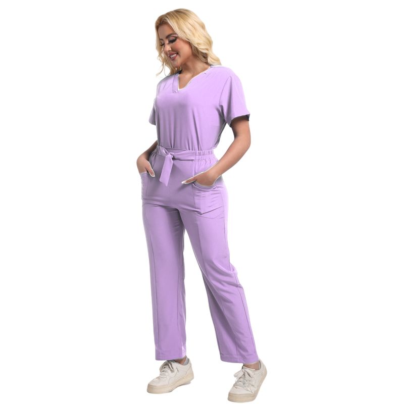 Vêtements pour femmes, combinaison fendue, manches courtes, uniformes de travail pour salons de beauté et soins infirmiers, blouses d'hôpital micro-élastiques pour femmes_voghion.com