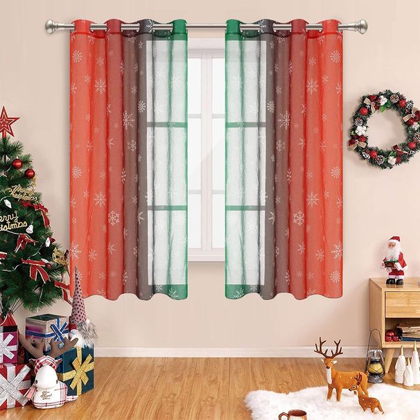 Curtains Christmas Snowflake Sheer Curtains Colorful Digital Print Voile Window Drapes With Ring Top Ready To Hang_voghion.com