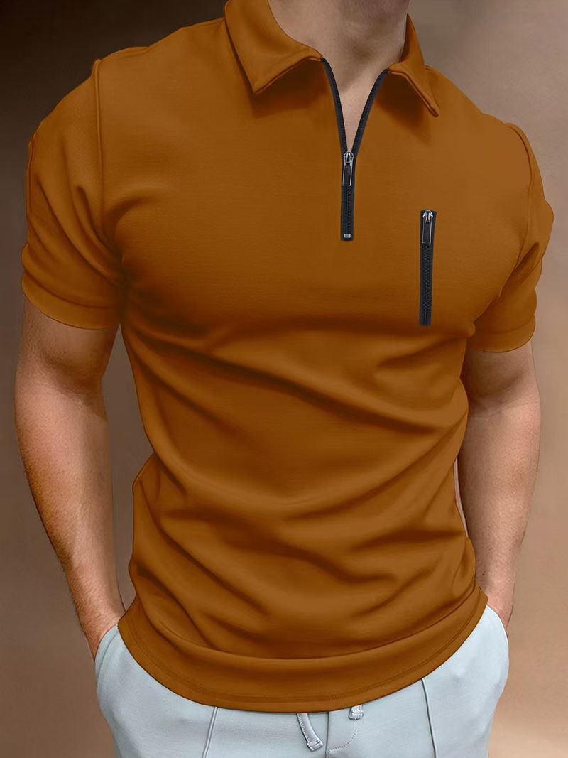 Herrenbekleidung Sommer Poloshirt Einfarbig Reißverschluss Henry Kragen Sport Tops_voghion.com