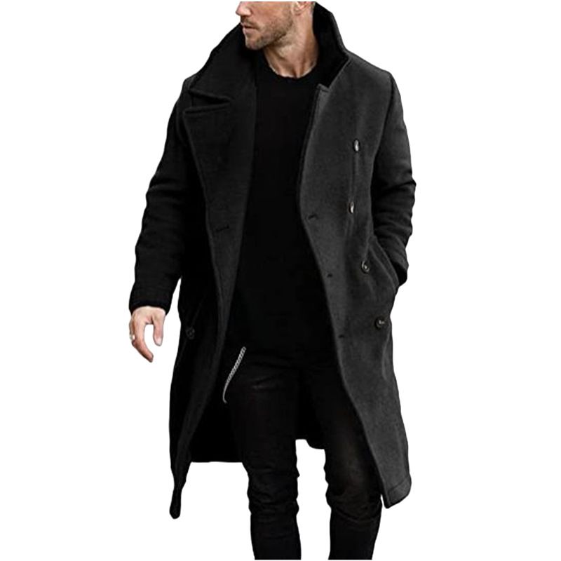 Herrenbekleidung Übergröße Wollmantel Trenchcoat für Herbst & Winter - Slim Fit Zweireihiger Peacoat mit mehreren Taschen (Schwarz, Khaki)​_voghion.com