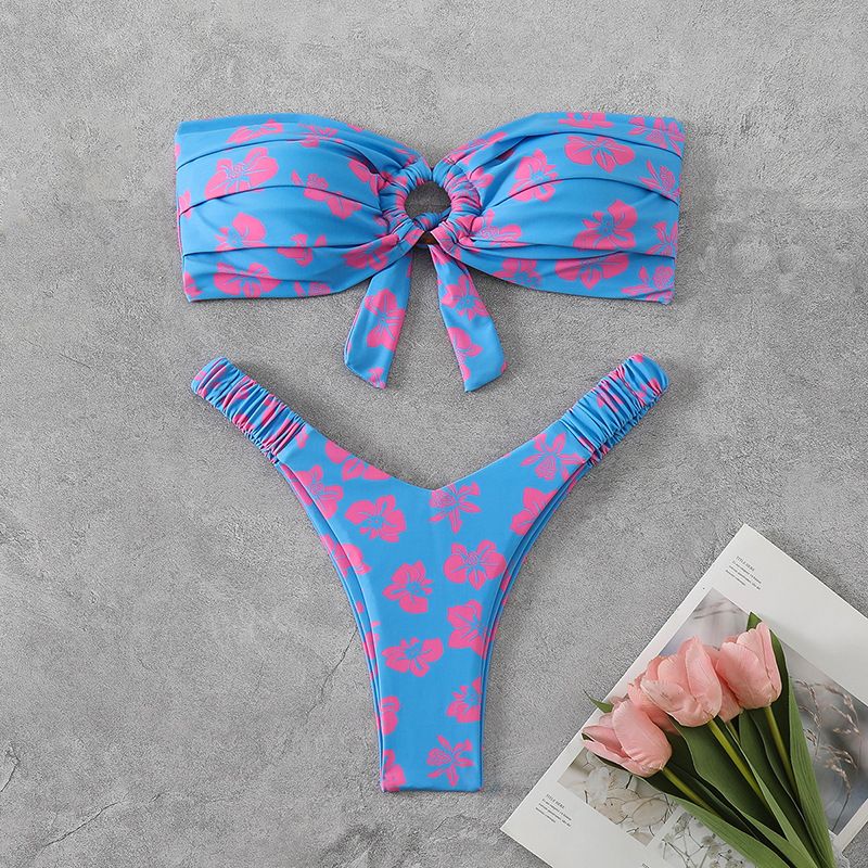 Dametøj Ny stil tube top ringfoldet sød rygløs bikini sommer strand kvinder badetøj_voghion.com