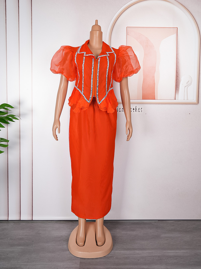 Damen-Rockset in Übergröße, zweiteiliges Kleid mit Bügel-Patchwork_voghion.com