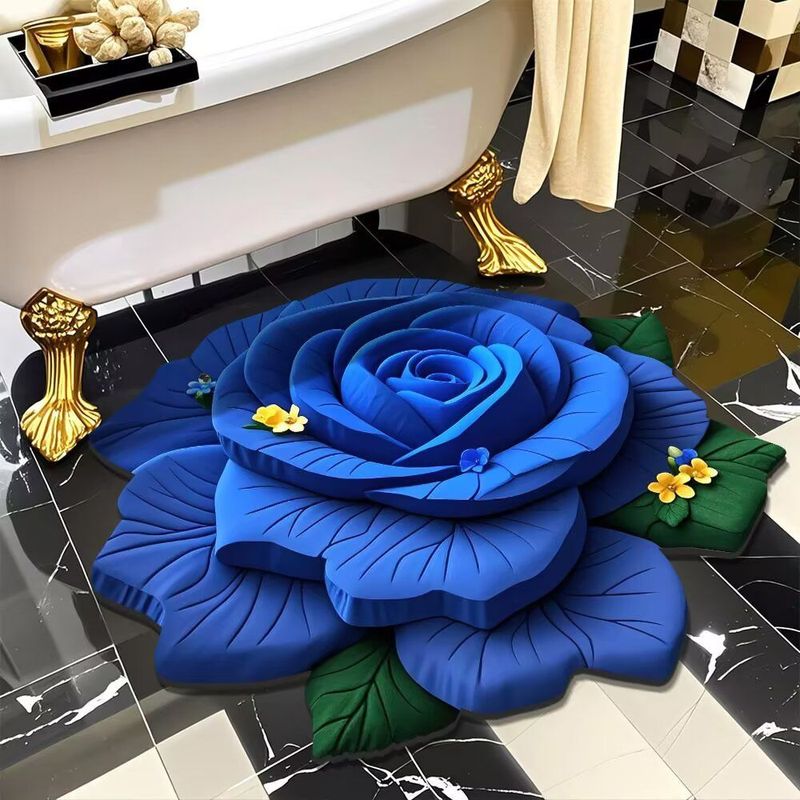 Bathroom Diatomaceous Earth Irregular Absorbent Non-Slip Peony Flower Dirt-Resistant Quick-Dry Foot Mat_voghion.com