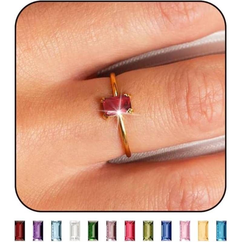 Gekleurde zirkoon geboortesteen ring, december geboortesteen, koperen veer, echt goud, kleurbehoud_voghion.com