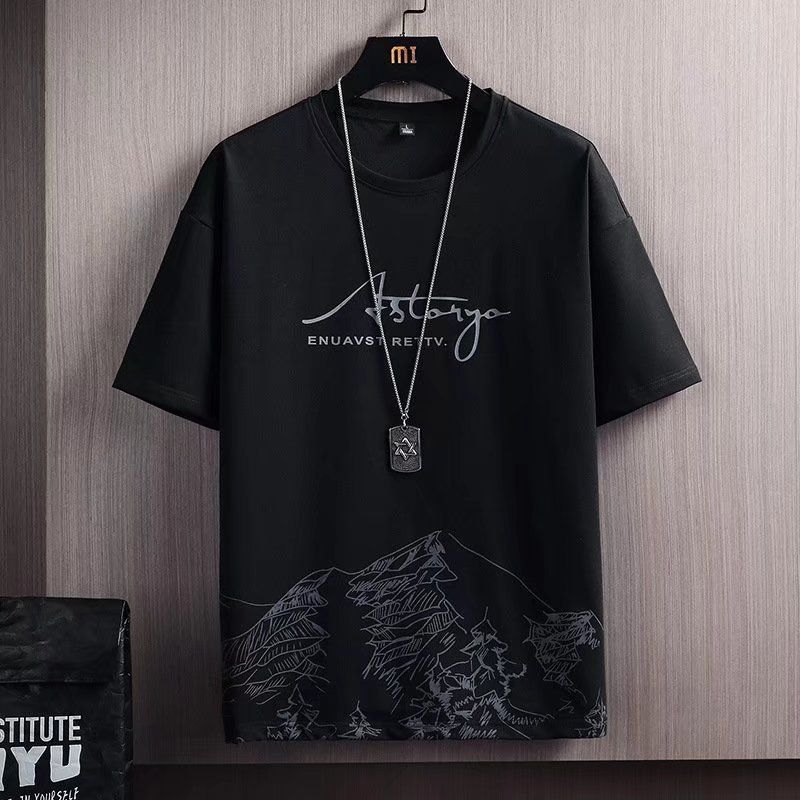 Ensemble de sport décontracté pour homme, mince, ample, grande taille, imprimé montagne de neige, t-shirt à manches courtes avec short_voghion.com