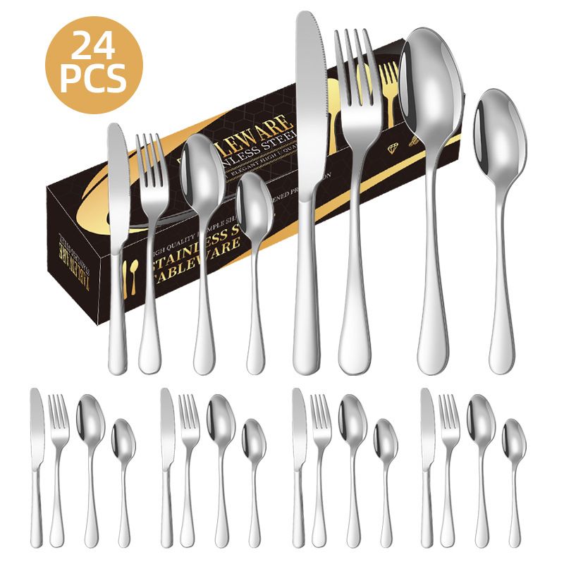 Flatware 1010 Stainless Steel Cutlery 24 Piece Tableware Set Hotel Western Restaurant Steak Knife Fork Spoon Dessert Spoon_voghion.com