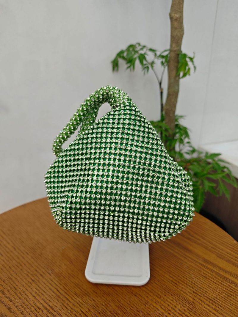 Retro full diamond mine bag triangular round portable dinner small bag women's portable soft bag flash diamond dumpling handbag_voghion.com