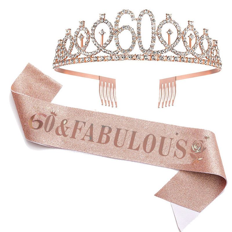 Numurs 40 50 60 Dzimšanas dienas kroņa rozes zieda etiķetes jostas komplekts Rhinestone galvassegas jostas karalienes ballītes piederumi_voghion.com