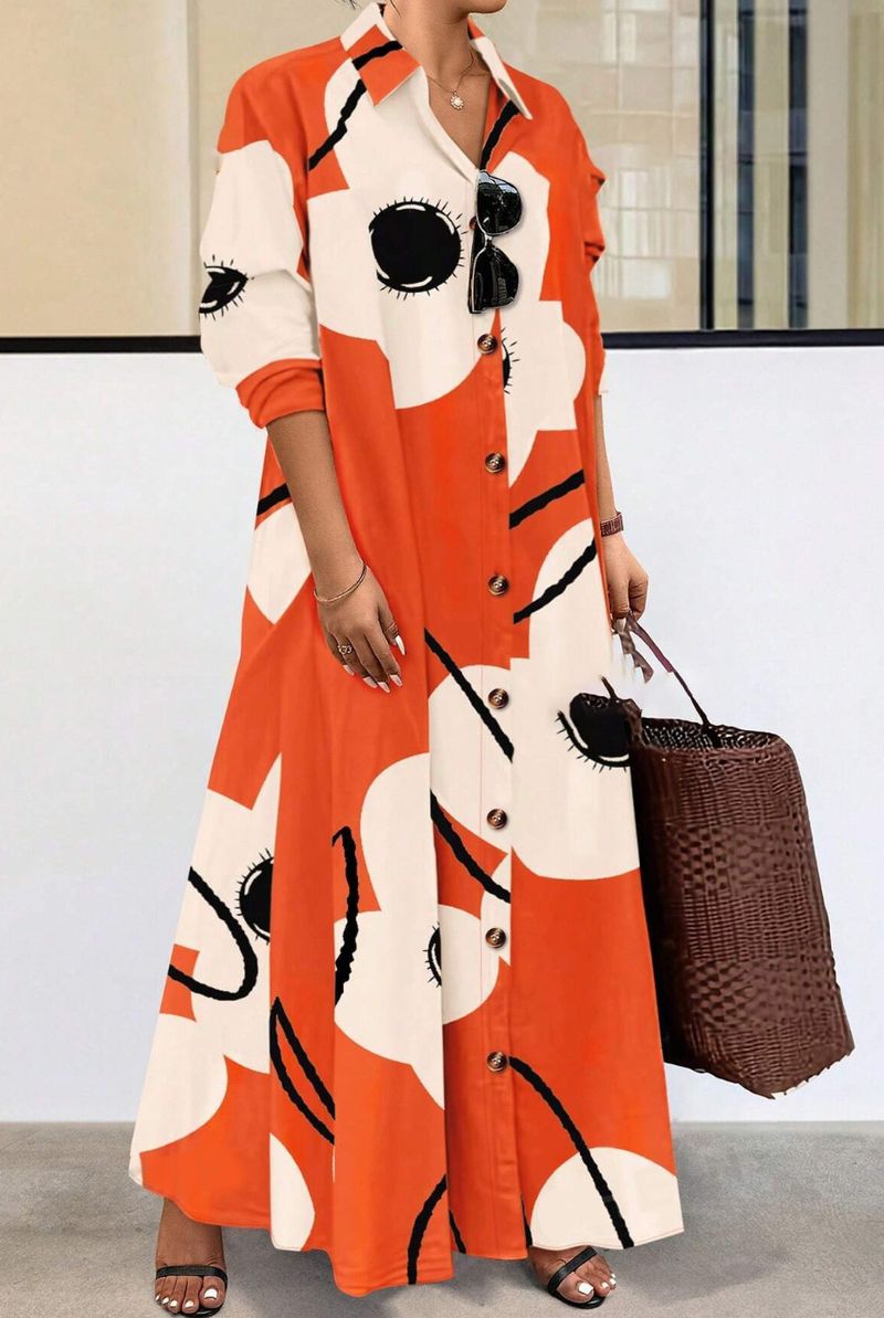 New Product Long Sleeved Printed Loose Elegant Dress_voghion.com