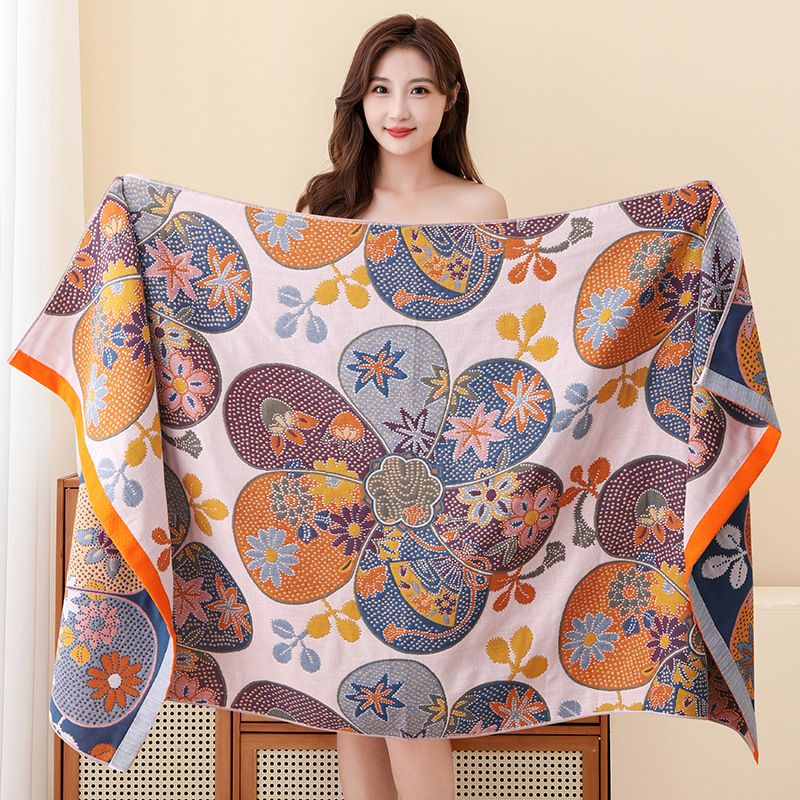 Extra großes 4-lagiges Badetuch aus Baumwollgaze – 80 x 160 cm, 300 g/m², ultraweich und schnelltrocknend für Erwachsene – Weiß, Hellgrau und bedruckte Designs_voghion.com