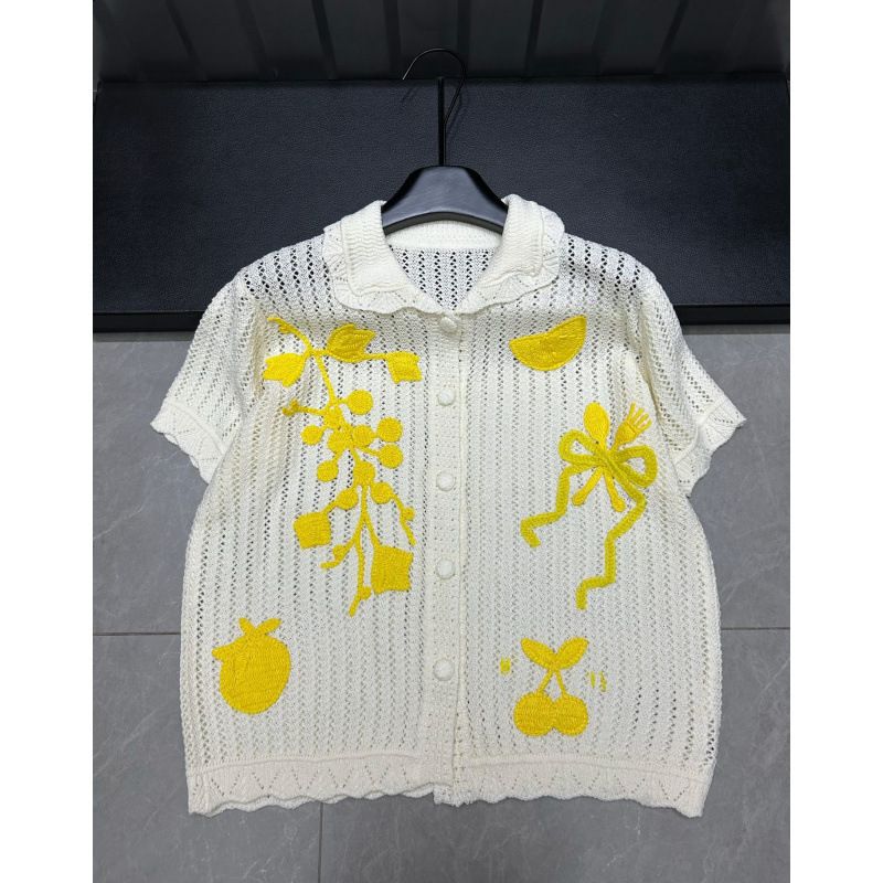 Cardigan da donna versatile e ampio, monopetto, a maniche corte, lavorato a maglia, lavorato a mano, modello Ujia Hollow, 25a estate_voghion.com