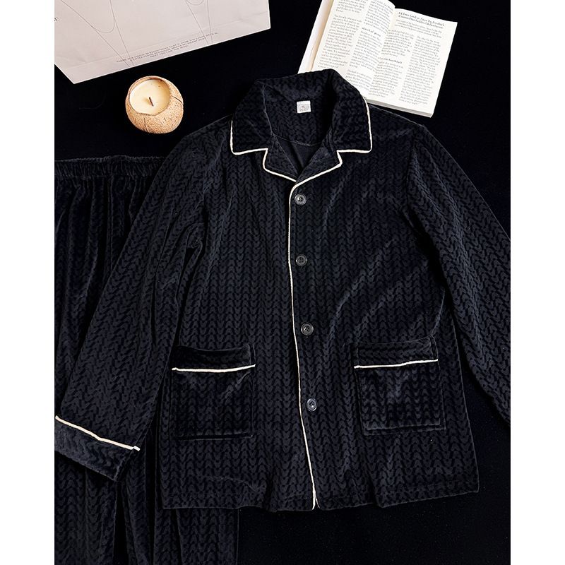 Damkläder Lätt lyx jacquard vävt mönster för män pyjamas av hög kvalitet Höst- och vinterön Sammet Tjock kostym för hemkläder_voghion.com