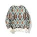 Herrtröja Höst- och vintertröja Ny stil Amerikansk diamantrutnät Jacquard Lös Casual Rund Hals Tröja Kontrasterande_voghion.com