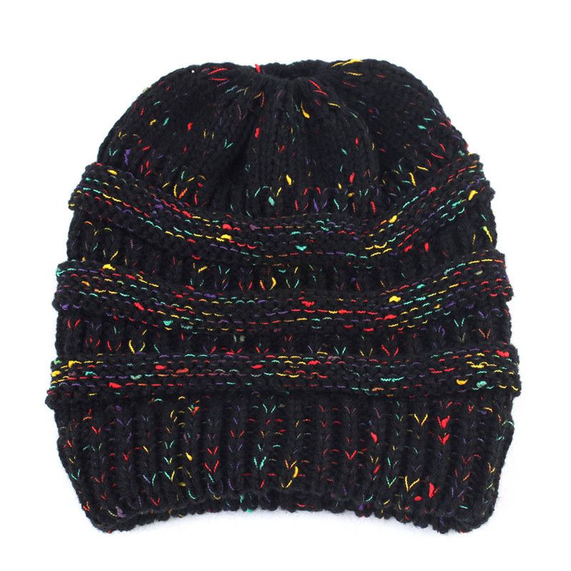 Women's ponytail knitted patterned mixed thread colored dotted hollow top sweater autumn and winter multi-color pullover_voghion.com