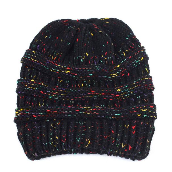 Women's ponytail knitted patterned mixed thread colored dotted hollow top sweater autumn and winter multi-color pullover_voghion.com