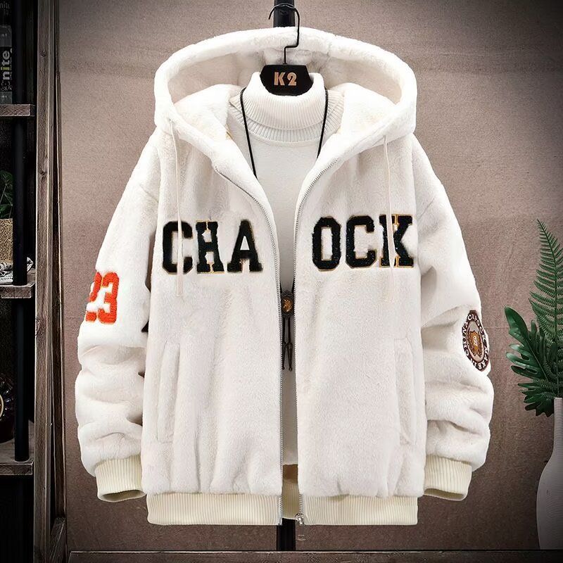 Cappotto in cotone e pelle di agnello autunno inverno per ragazzi, felpa con cappuccio larga e spessa, cardigan con cerniera, giacca con cappuccio_voghion.com