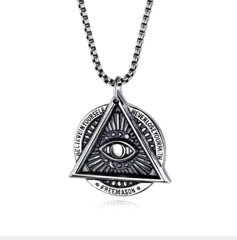 Demon Eye Men's Necklace Pendant Stainless Steel Letter Chain Meaning Never Lose Faith Believe Your Self Punk Jewelry_voghion.com