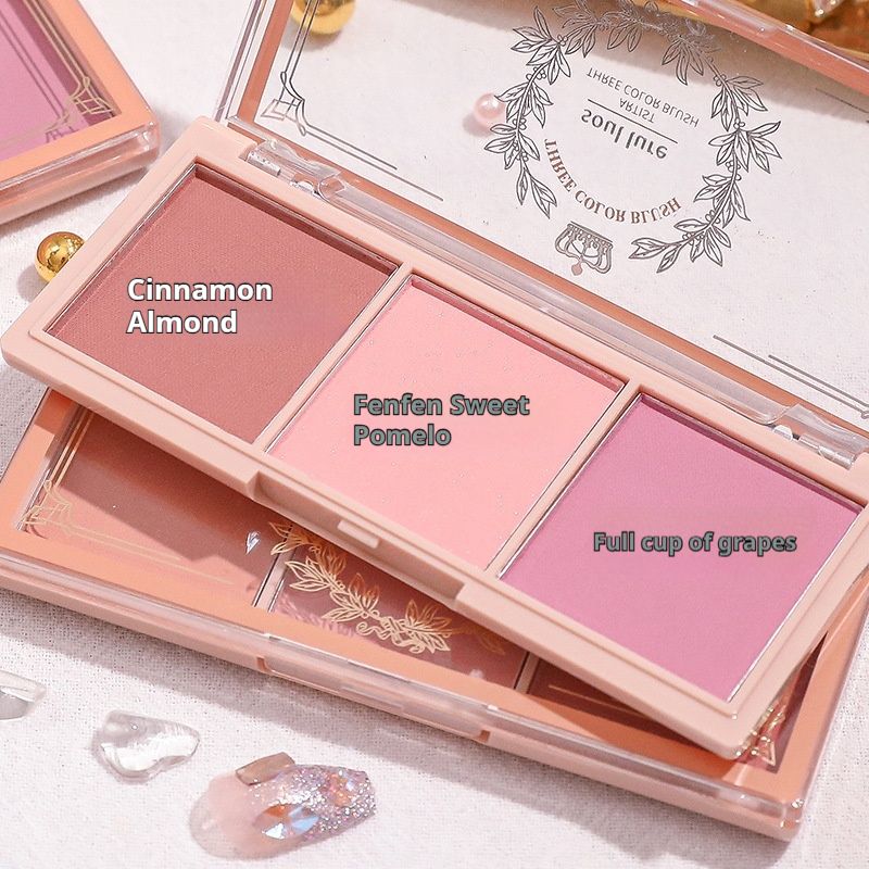Blush in polvere Tri-Color Nude Natural Matte, a lunga tenuta, trucco per studenti conveniente, rosa, blu semplice_voghion.com