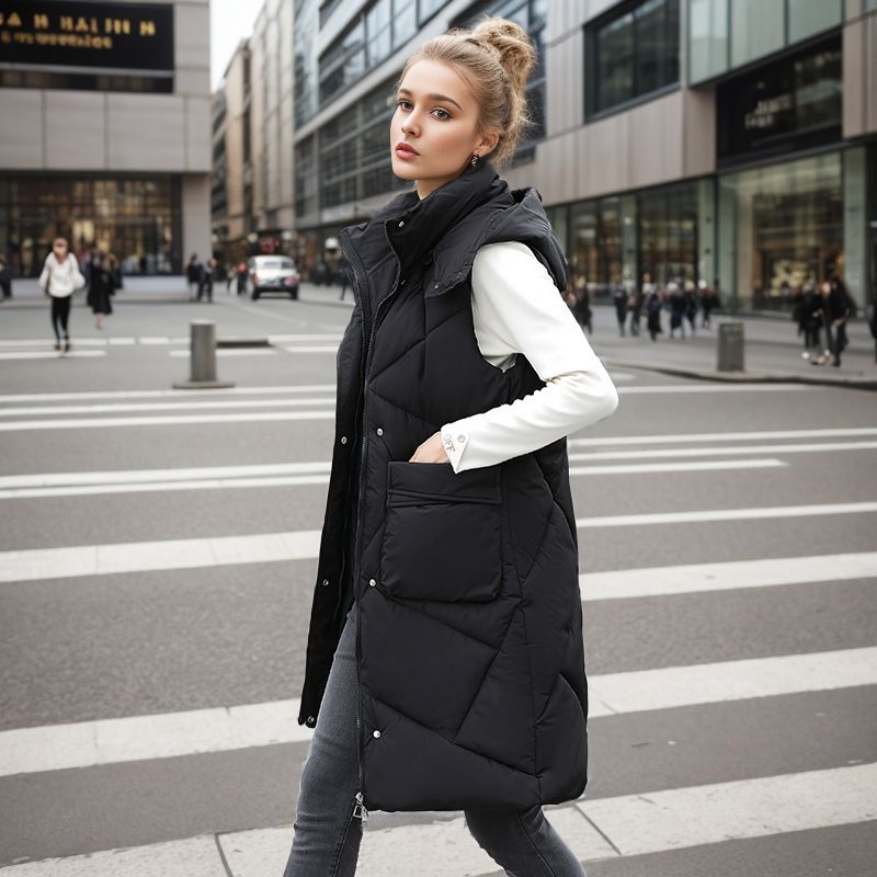 ziemas mēteļi kokvilnas veste sieviešu moderna vidēja garuma veste ar kapuci kokvilnas veste jaka bieza_voghion.com