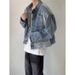 Men's Clothing Raw Edge Stand Collar Washed Shoulder Pad Retro Denim Short Jacket Suit_voghion.com