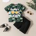 Set aus kurzärmligem T-Shirt und Shorts mit Camouflage-Print für Mutter und Kind – Coole grafische Schriftzüge, atmungsaktive Baumwolle, Sommeroutfit für Kleinkinder und Kinder (80–120 cm)_voghion.com