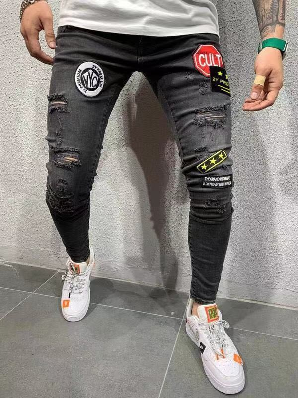 Badge New Elastic Slim Fit Men's Jeans_voghion.com