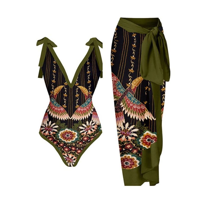 Damenbekleidung Neuer einteiliger Badeanzug Bedruckt Sexy Retro Hot Spring Resort Strandkleid Zweiteiliger Anzug für Frauen_voghion.com