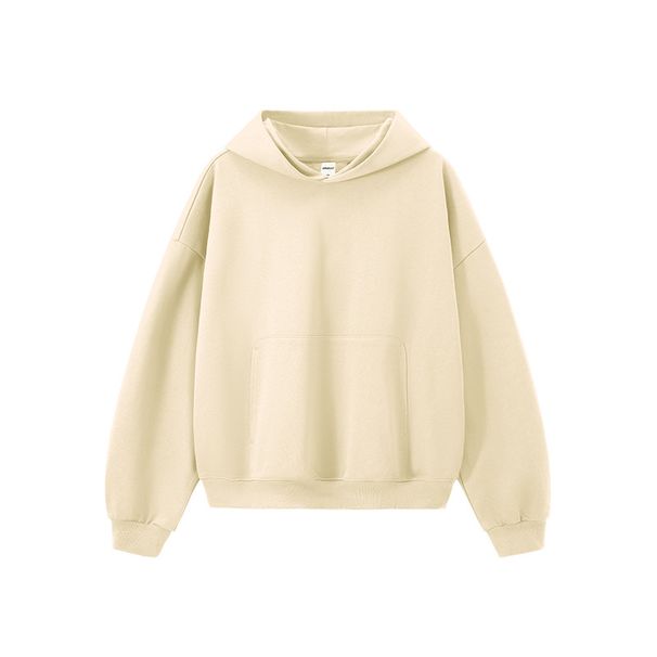 Felpa con cappuccio corta e squadrata da uomo - Pullover pesante a scaglie di drago da 380 g/m² con spalle scese e tasca a marsupio_voghion.com