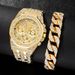 Men's luxury stainless steel gold bracelet, hip-hop diamond, large dial, business, quartz watch, fashionable_voghion.com