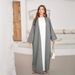 Elegante abaya ricamato con apertura sul davanti - Abito lungo e modesto a maniche lunghe per donna - Abbigliamento islamico in stile turco di Dubai, Medio Oriente_voghion.com